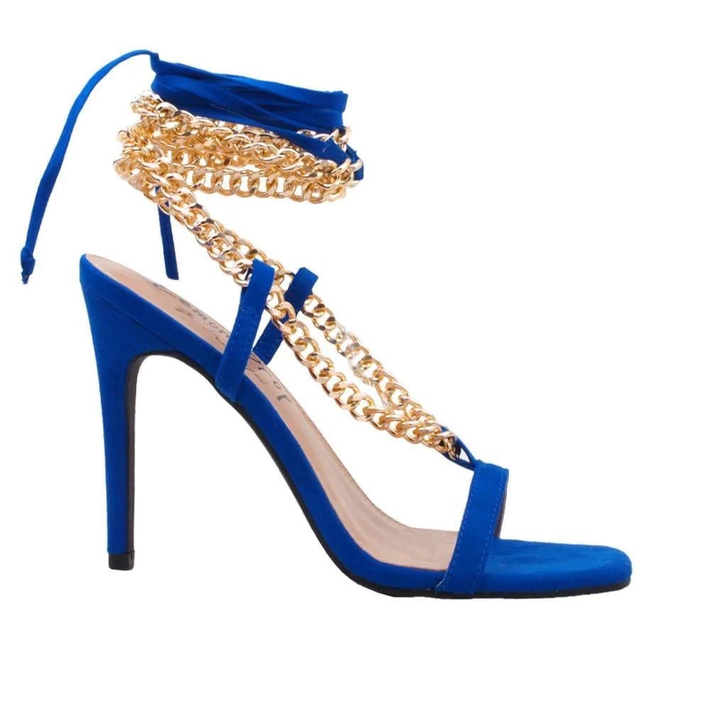 Metallic Chain Ankle Strap Heels –